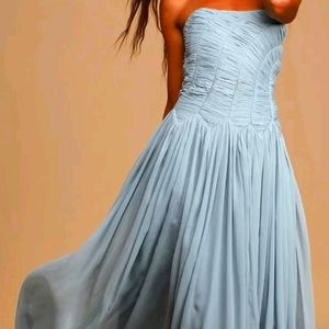 Blue Strapless Maxi Dress